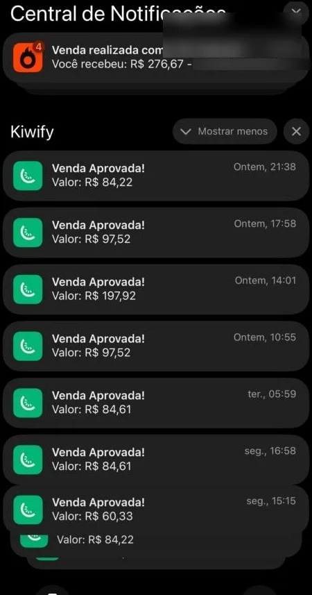 Notificações de vendas aprovadas na Hotmart e na Kiwify